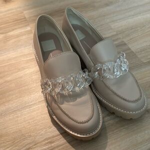Dolce Vita Cream Loafers with Clear Chain Detail